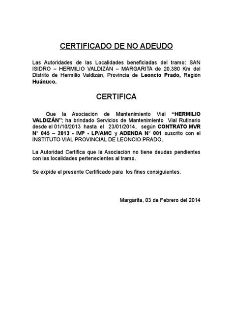 Certificado De No Adeudo Perú Personas