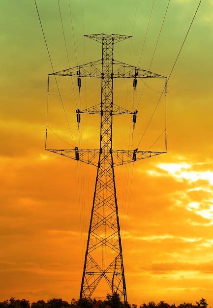 Premium Photo Electricity Pylons At Sunset