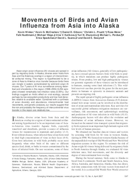 Pdf Movements Of Birds And Avian Influenza From Asia Into Alaska