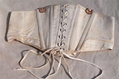 Antique Vintage Cotton Corset Girdle W Leather Back Brace Adjustable