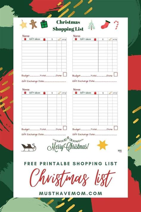 Free Christmas Shopping List Printable Christmas Shopping List