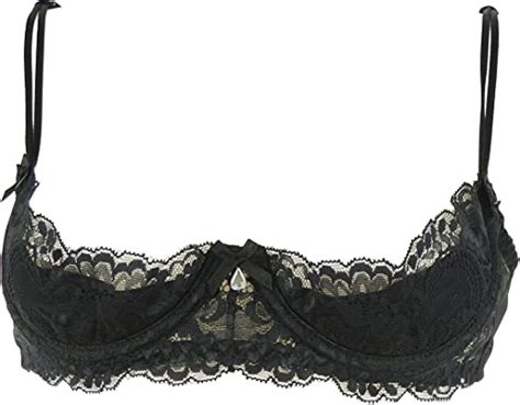 Ladies Naughty Sexy Black Shelf Open Half Cup Padded Underwired Lace Trimmed Bra Uk