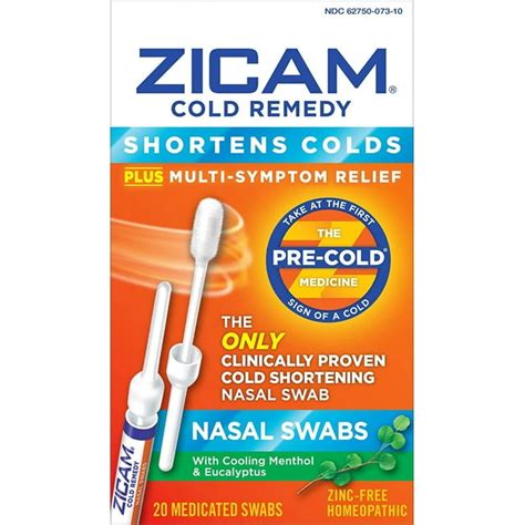 Zicam Cold Remedy Shortens Cold Medicated Nasal Swabs 20 Ct 7 Pack