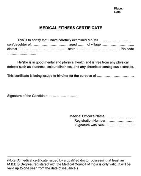 Sample Medical Certificate Format For Employees Medical Fitness