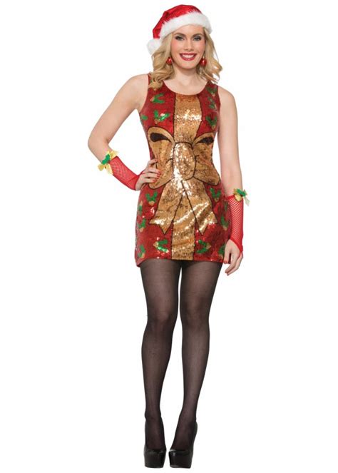 Sexy Sparkly Present Sequin Christmas Dress Adult Womens Costume Xssm