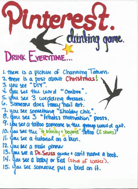 It is a fun guessing game that anyone can play. Pinterest drinking game. Courtesy of 329. Rules? Go in a circle with one person in the group ...