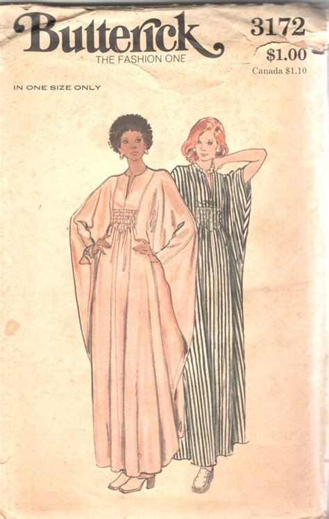 Butterick 3172 1970s Misses Shirred Batwing Caftan Pattern