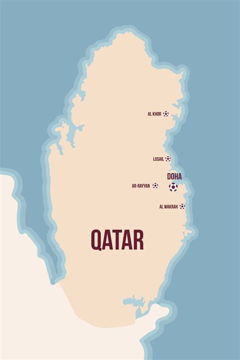 Qatar Illustrated Map With Cities Where The World Cup Will Be Held In