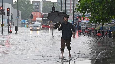 Watch London Streets Flood Amid Heavy Rain And Thunderstorms