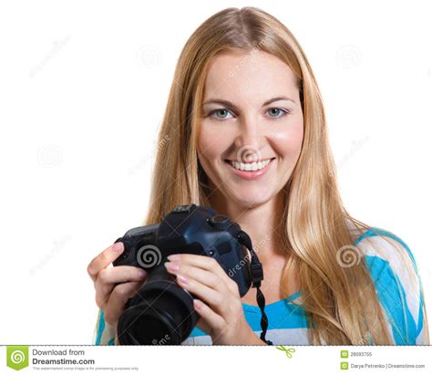 Creative Woman Photographer Takes Photos Stock Image Image Of