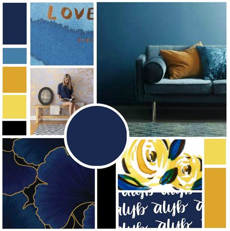 Berlin blue, blue, blue teal, mustard, prussian blue, yellow. Midnight Blue + Yellow Colour Palette / Completed Project ...