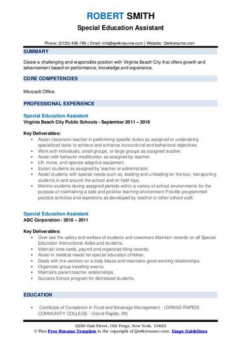 Special Education Teacher Resume Template Free Education Teacher