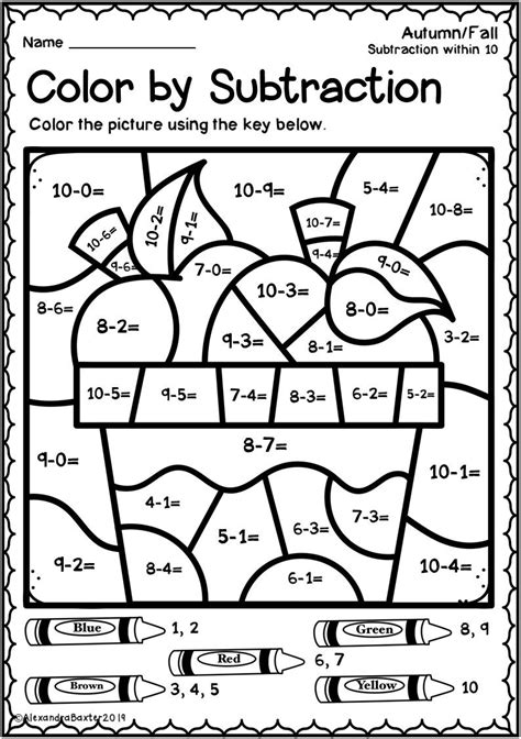 1st grade math measurement coloring page. Autumn/Fall Color by Subtraction Worksheets | 1st grade ...