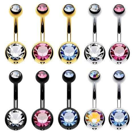 Bodyj4you 10pcs Belly Button Ring Double Cz Multicolor Steel 14g Navel