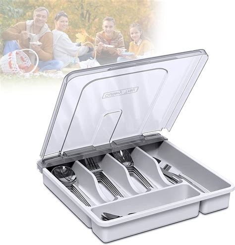 Plastic Cutlery Tray With Lid And Compartment Multifunction Kitchen