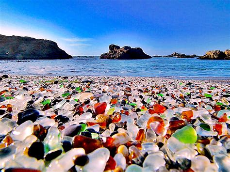 Glass beach in california is a beautiful beach, not because nature made it glisten with colored glass pebbles, but because time and the pounding surf have corrected one of man's mistakes.1. California's Most Unique Beaches | Uncharted101.com