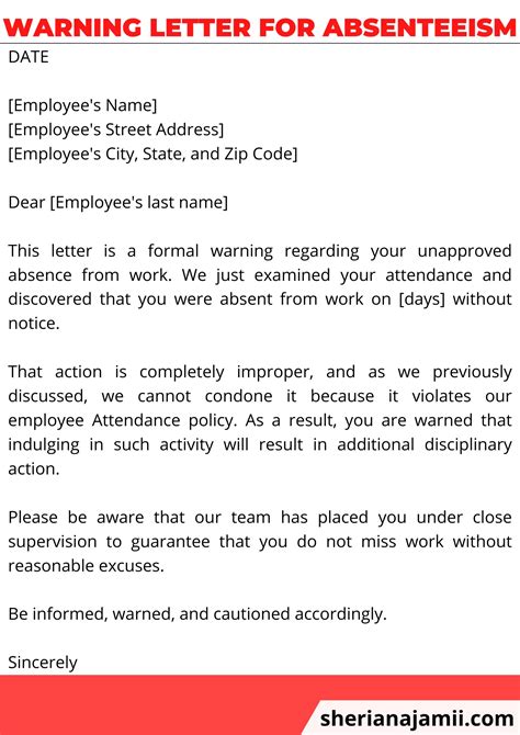 Sample Warning Letter For Absenteeism