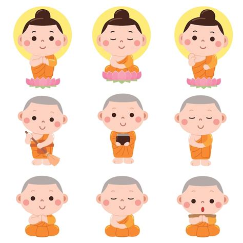Premium Vector Buddhist Monk Cartoon Cute Monk