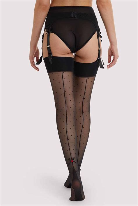 dotty seamed stockings with bow black us 4 18 playful promises usa