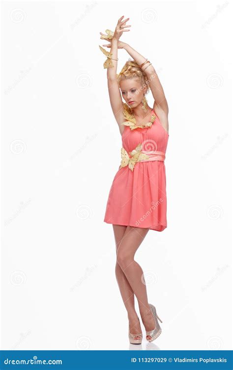 Blond Female In Pink Dress Stock Image Image Of Isolated
