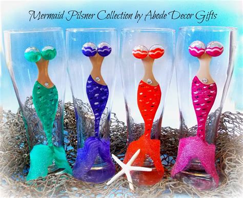 Mermaid Pilsner Glasses Bar Ts Decor Ts Mermaid Glass Mermaid Decor Mermaid Art