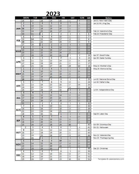 2023 Calendar With Week Numbers Shopmallmy