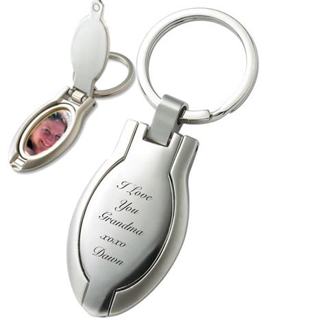 Personalized Oval Picture Frame Keychain Custom Engraved Free