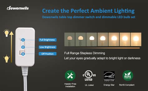 Dewenwils Table Top Inline Dimmer Switch And Warm White Dimmable Led