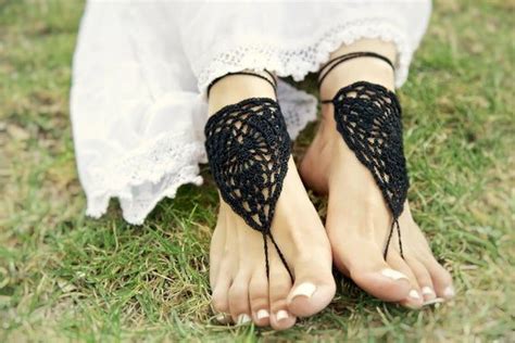 Black Crochet Barefoot Sandal Crochet Victorian Lace Barefoot Jewelry Bare Foot Sandals