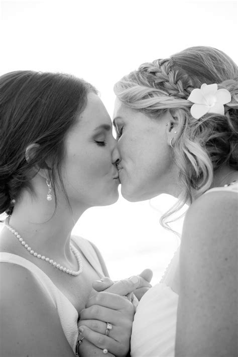 Two Brides Kissing Lipstick Lesbian Wedding Samesex Marriage