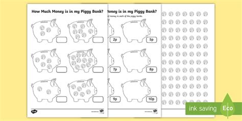 How Much Money Is In My Piggy Bank 1p Worksheet Twinkl