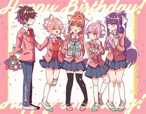The Whole Club Gives Monika A Happy Birthday Doki Doki Literature Club Amino