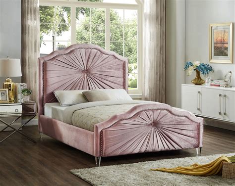 Rosie Pink King Size Bed Meridian Furniture Velvet Bed Frame