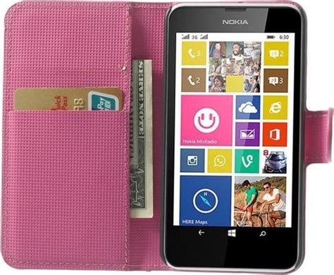 Qmust Nokia Lumia 630 635 Wallet Case Met Stand Pink Plum