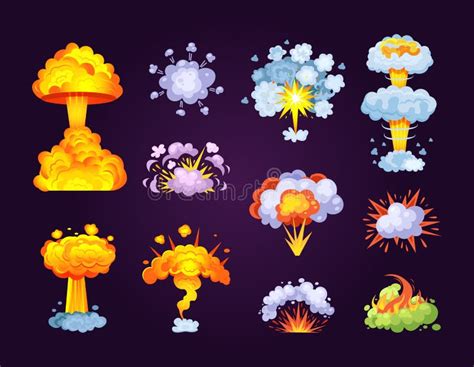 Colorful Bomb Explosion Set Of Blast Atom Explosive Effect Burn