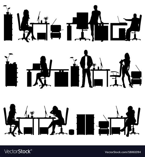 People In Office Silhouette Royalty Free Vector Image