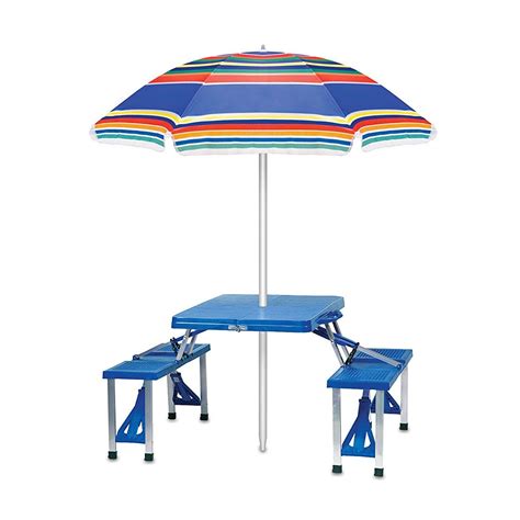 Picnic Time Portable Folding Picnic Table with Seating for 4, Blue | Folding picnic table ...