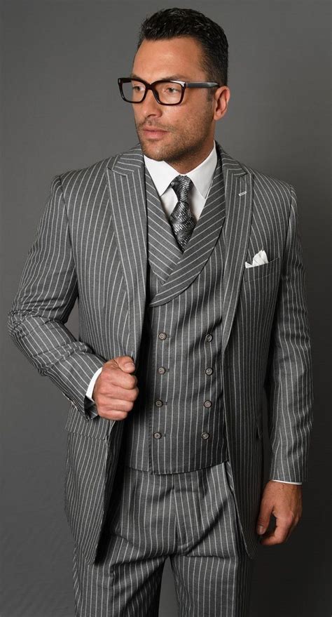 Statement Men S 3 Piece 100 Wool Fashion Suit Bold Pinstripe Suit Fashion Business Wear