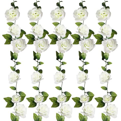 buy florasea 5 pack 40 ft fake rose garland artificial silk white rose flower vines hanging