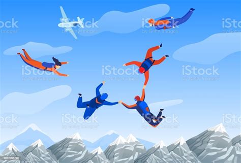 Skydiving Man Extreme Sport Vector Illustration Parachuting Sport Fun