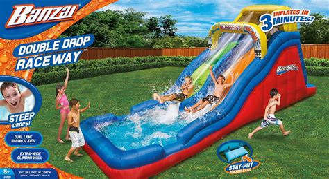 Banzai Double Drop Raceway Inflatable Racing Water Slide And Splash