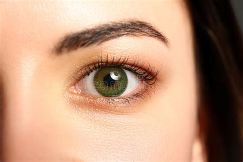 Female Left Emerald Green Coloured Eye Extreme Closeup Stock Image