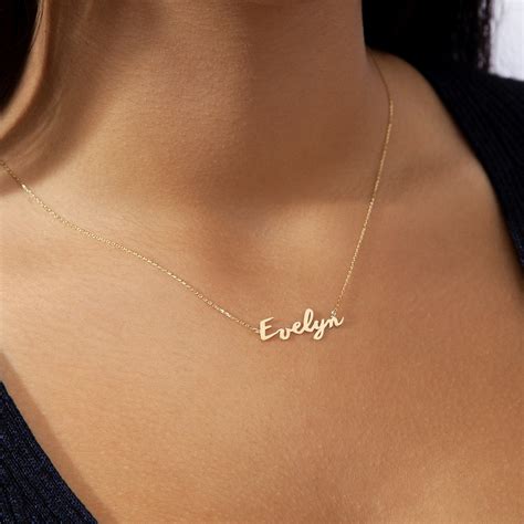 K Solid Gold Name Necklace Gold Nameplate Necklace Custom Etsy