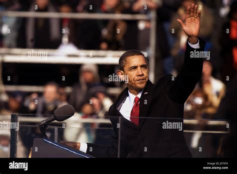 The 44th President Of The United States Barack Obama Waves To The Crowd
