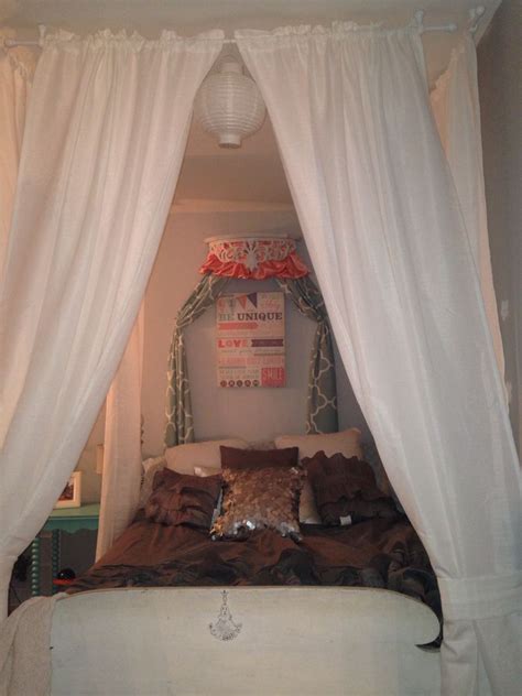 A canopy bed is a unique style constructed with a metal frame. Easy cheap DIY canopy bed! $8 curtain rods from lowes http ...