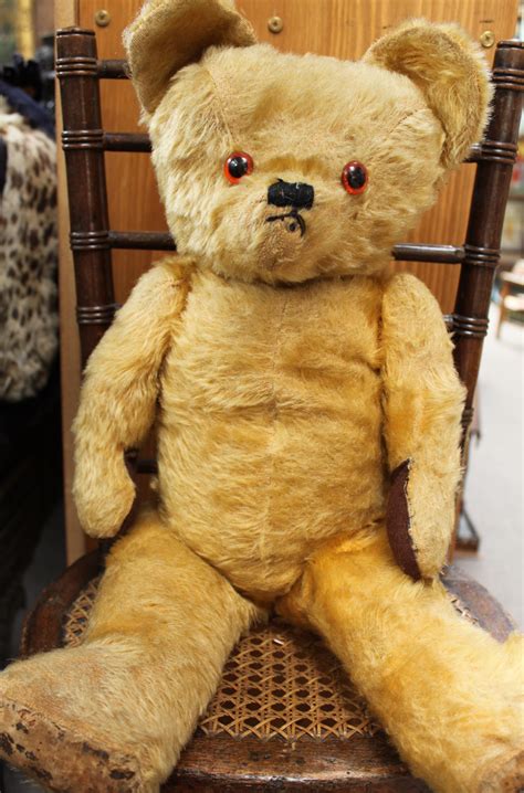 Large Gold Plush Teddy Bear W Worn Pawsgrumpy Expression