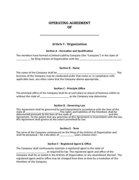 2024 Llc Operating Agreement Template Fillable Printable Pdf And Forms