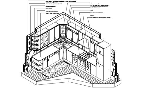 Kitchen Isometric Sectional Model Cad Drawing Details Dwg File Cadbull