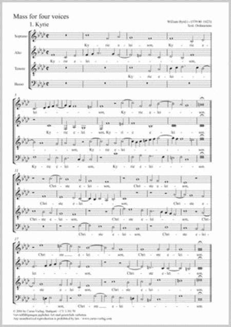 Mass For Four Voices By William Byrd 1540 1623 Full Score Sheet