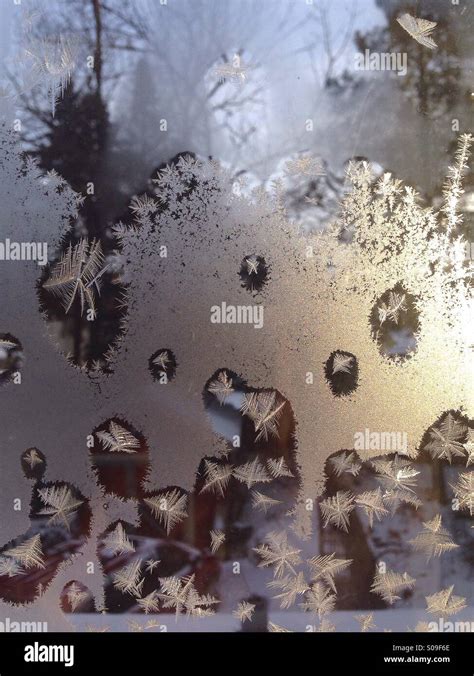 Ice Crystals On Window In Winter Stock Photo Alamy